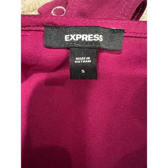 Express Satin Balloon Sleeve Faux Wrap Front Snap Bodysuit Pink/purple Small - Picture 6 of 7